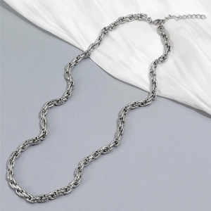 Collier Chaîne Corde en Acier Titane Hip Hop Pour Hommes Femmes Collier Bracelet à Maillons Torsadés Argent Poli Bijoux