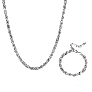 Ensemble collier et bracelet hip hop en acier titane avec chaîne torsadée en argent