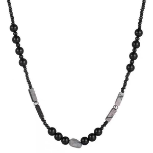 New Chinese Style Beaded Necklace Men Vintage Titanium Steel Natural Stone Marble Beads Clavicle Chain Fashion Jewelry