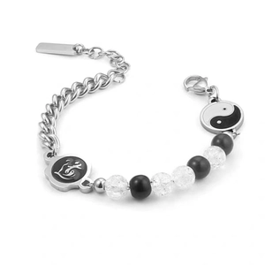 Bracciale Tai Chi Yin Yang con catena in acciaio inossidabile e perline di agata