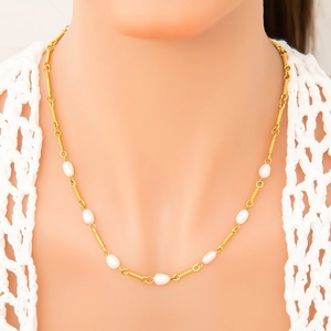 18K gold plated stainless steel necklace with freshwater pearls and twisted rope chain