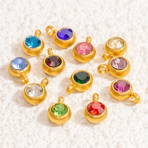 Pendentifs 6mm en acier inoxydable plaqué or 18K avec 12 cristaux colorés pour bijoux DIY