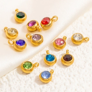 Pendentifs 6mm en acier inoxydable plaqué or 18K avec zircons ronds multicolores