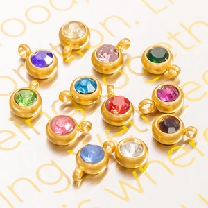 Pendentifs Ronds en Zircone Plaqués Or 18K Acier Inoxydable Charmes de Naissance Pour Fabrication de Bijoux DIY Collier Bracelet