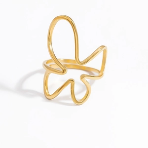 Polished gold stainless steel double-layer ring featuring a hollow butterfly design