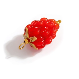 Pendentif baie en verre rouge avec feuille dorée pour création de bijoux DIY