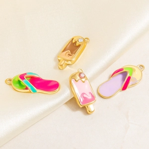 Pendentifs en Acier Inoxydable en Forme de Glace et Tongs Avec Strass Thème d'Eté Huile d'Email Accessoires Bijoux DIY Femme