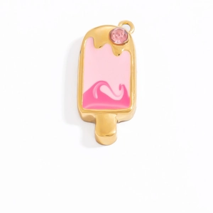 Gros plan détaillé d'un pendentif glace rose avec métal doré et une pierre précieuse