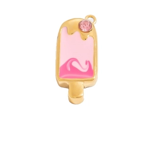 Pendentif popsicle en acier inoxydable avec émail rose et strass brillant de luxe