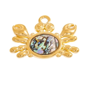 Goldener Krebs-Anhänger mit Abalone-Muschel-Inlay für DIY-Schmuckherstellung