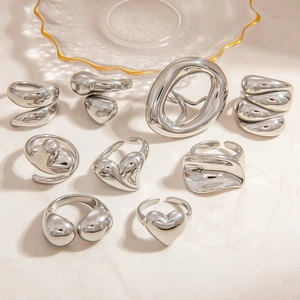 Modern Stainless Steel Irregular Open Rings For Women Men Liquid Metal Style Heart Shaped Adjustable Finger Jewelry Rings