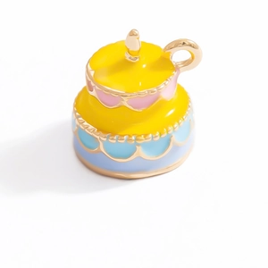 Colorful layered cake charm pendant with gold plating and glossy enamel finish