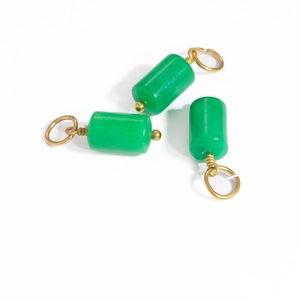 Three green agate stone cylinder pendants with gold plated wire wrap jewelry findings