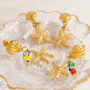 Boucles D'oreilles Pendantes Étoile De Mer Coquillage En Acier Inoxydable Plaqué Or Style Plage Künstliche Perle Bijoux Femmes