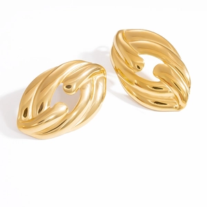 Polished 18k gold plated chunky irregular twisted oval hoop earrings for women