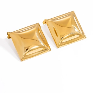 Polished 18k gold plated stainless steel square stud earrings with mirror finish