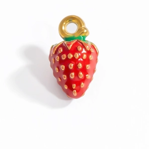 Ciondolo a forma di fragola 3D in smalto con gancio dorato per creazione gioielli fai-da-te