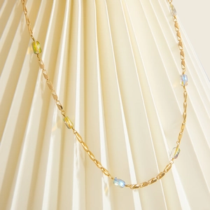 Elegant 18K gold plated stainless steel necklace with iridescent rainbow crystal beads