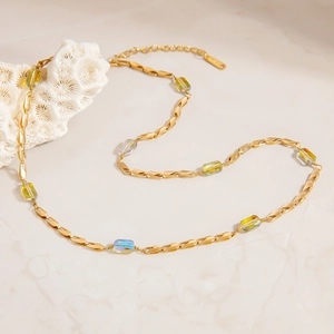 Stainless Steel Iridescent Bead Necklace 18K Gold Plated Chain Necklace Light Luxury Fashion Jewelry For Women Dating Gift