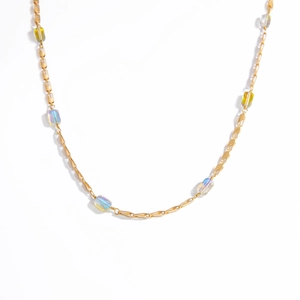 Elegant 18K gold-plated stainless steel necklace featuring colorful translucent crystal beads
