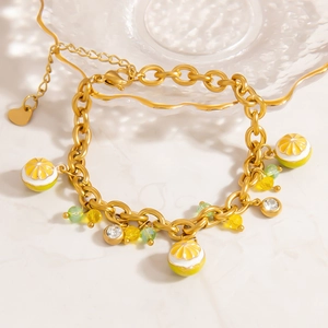 Bracelet en acier inoxydable plaqué or 18 carats avec citrons et cristaux de zircon