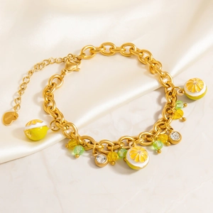 Bracelet en acier inoxydable plaqué or 18 carats avec citrons et cristaux de zircon