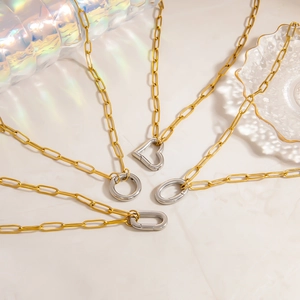 Minimalist Stainless Steel Paperclip Chain Necklace For Women Two Tone Gold Silver Heart Round Oval Carabiner Clasp Jewelry