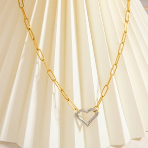 Two-tone gold and silver stainless steel chain necklace with heart pendant
