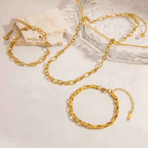 Collana E Bracciale In Acciaio Inossidabile Placcato Oro 18K Per Donna Gioielli A Catena Geometrica Minimalista Di Lusso