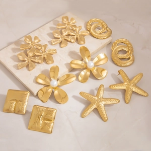 Elegant 18K gold plated stainless steel pearl flower and starfish earrings collection