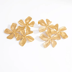 Elegant 18K gold plated stainless steel flower earrings with textured petals