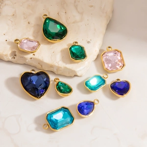 Colorful faceted glass crystal drop pendants with gold plated metal edges for DIY necklaces