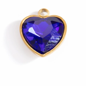 Deep purple heart-shaped faceted glass crystal pendant with gold metal trim for DIY jewelry