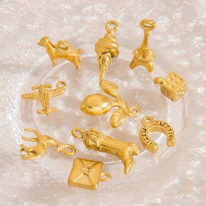 Stainless Steel 18K Gold Plated Pendant Only Without Chain For DIY Jewelry Making Eiffel Tower Dice Plane Horse Envelope