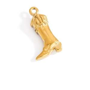 18K gold plated stainless steel cowboy boot charm with engraved western flame pattern