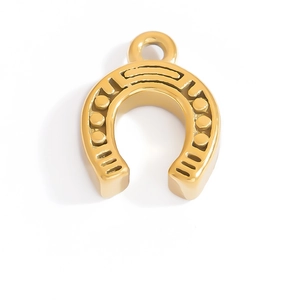 Polished 18K gold-plated stainless steel horseshoe pendant with textured dots and hanging loop