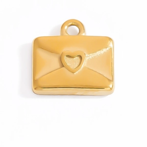 Polished 18K gold plated envelope pendant with heart detail for DIY jewelry making