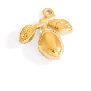 Detailed view of 18K gold plated lemon pendant with realistic leaf textures