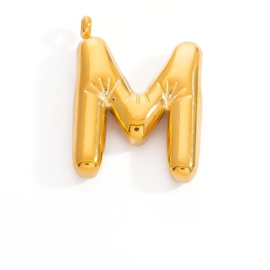 Balloon style gold letter M pendant with radial star pattern engraving for DIY jewelry