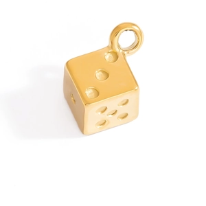 Polished 18K gold plated stainless steel dice pendant with large bail for DIY jewelry