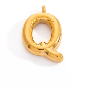Polished gold puffed letter Q pendant charm in a minimalist balloon style design