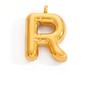 Polished gold balloon letter R pendant with realistic puff texture and shiny finish