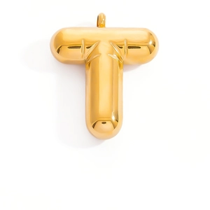 Polished gold balloon style letter T pendant detail with realistic metal folds