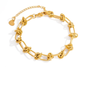 Bracelet chaîne à nœuds en acier inoxydable plaqué or 18K avec pendentif cœur