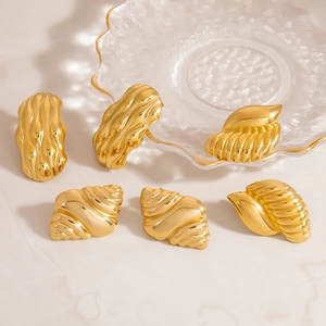 Polished 18K gold plated stainless steel ocean theme seashell earring collection