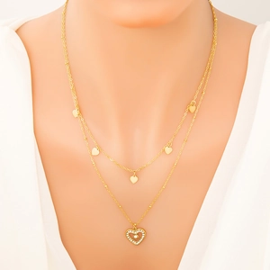 Collana a doppio strato in acciaio inossidabile oro 18K con ciondoli a cuore e cristalli