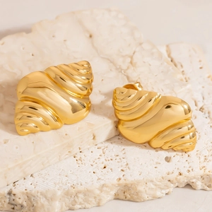 Ocean series 18K gold plated stainless steel croissant shell earrings for women