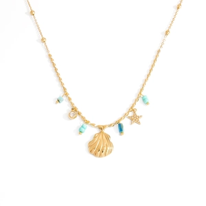 Collana in acciaio inossidabile placcato oro 18K con pendenti a stella marina e conchiglia