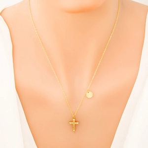 Collana a doppio strato in acciaio inossidabile placcata oro 18K con ciondolo a croce di cristallo
