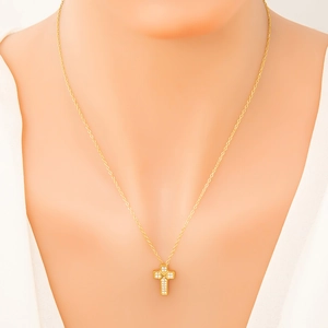 Collana con pendente a croce in acciaio inossidabile placcato oro 18K e pavé di zirconi